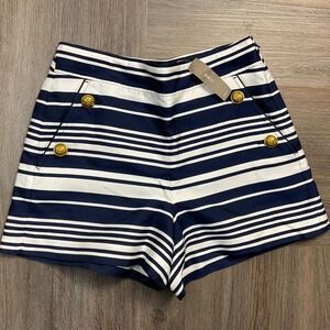 J.Crew Jacquard Striped Sailor Shorts Gold Crest Buttons Womens 6 Navy White